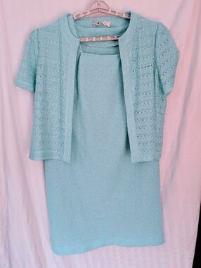 Vintage 70s Classic Baby Blue Women's Skirt Set - Textured Knit 1x